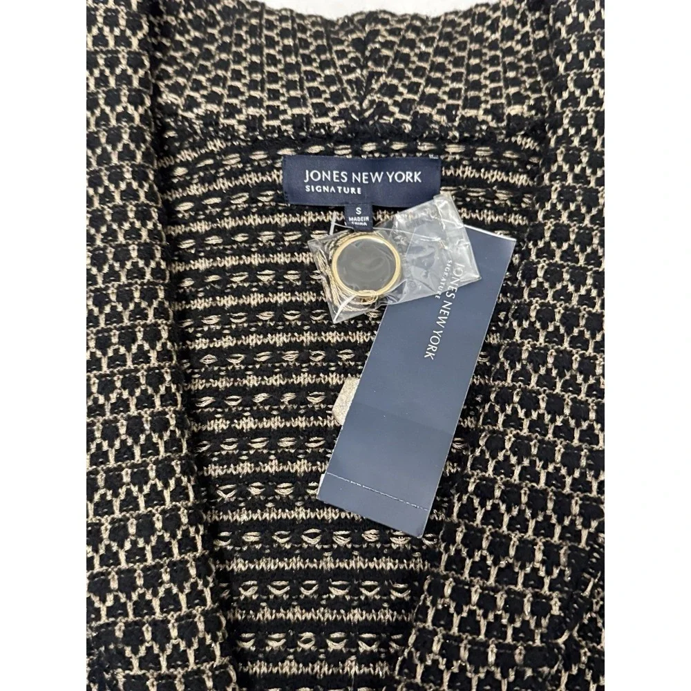 Jones New York S Black/ Gold Wool Knit Jacket Sweater Blazer with Pockets NWT - Picture 2 of 5